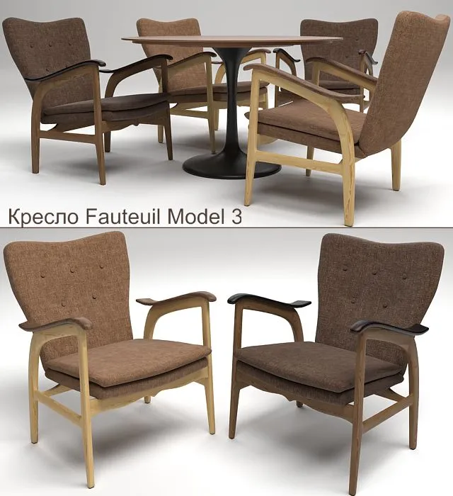 Armchair Fauteuil Model 3 Table Tulip 3D Model