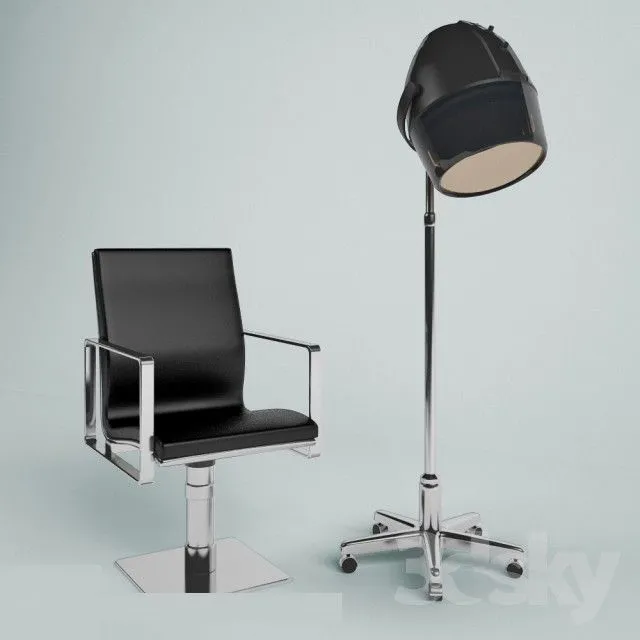 Armchair hairdresser and hair dryer 3D Model