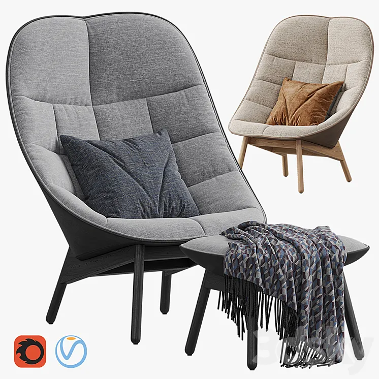 Armchair HAY Uchiwa Lounge Quilted 3D Model Free Download