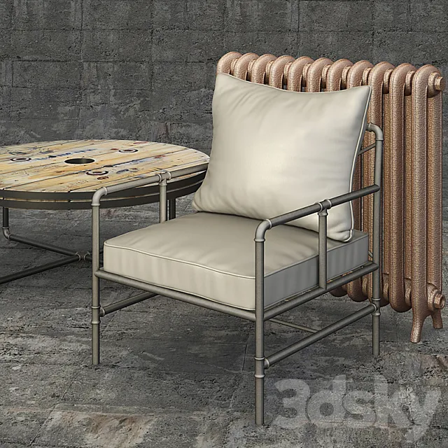 Armchair Houzz Tallahassee + Table 3D Model Armchair Houzz Tallahassee + Table 3D Model