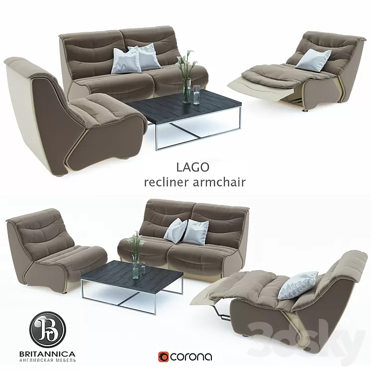 Armchair "Lago" Recliner Britannica 3D Model