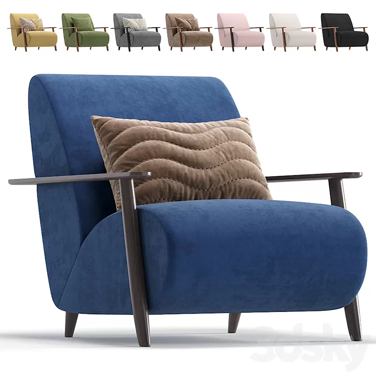 Armchair Marthan Beige Velvet By Barcelona Design 8 Colors Version 3D Model Free Download