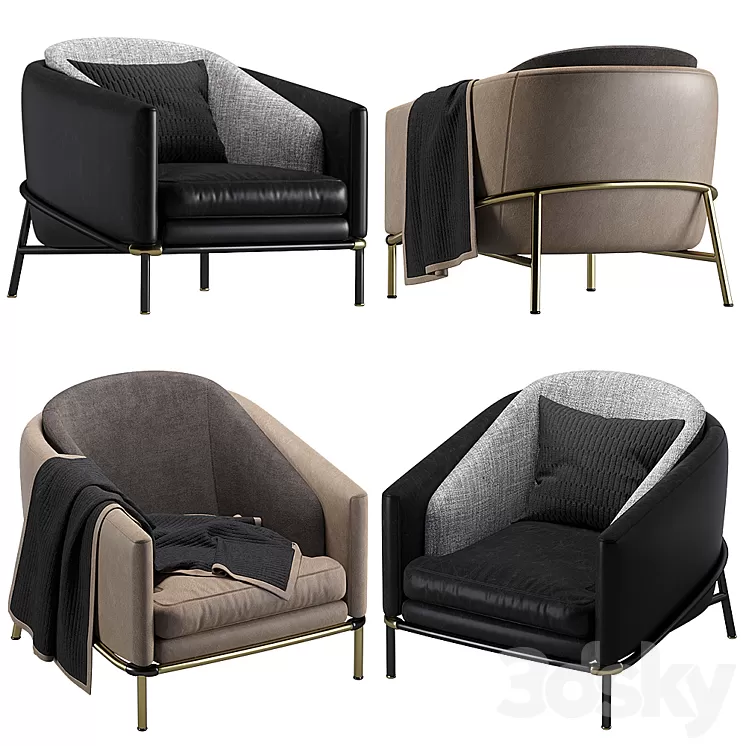 Armchair Minotti Fil noir leather 3D Model Armchair Minotti Fil noir leather 3D Model