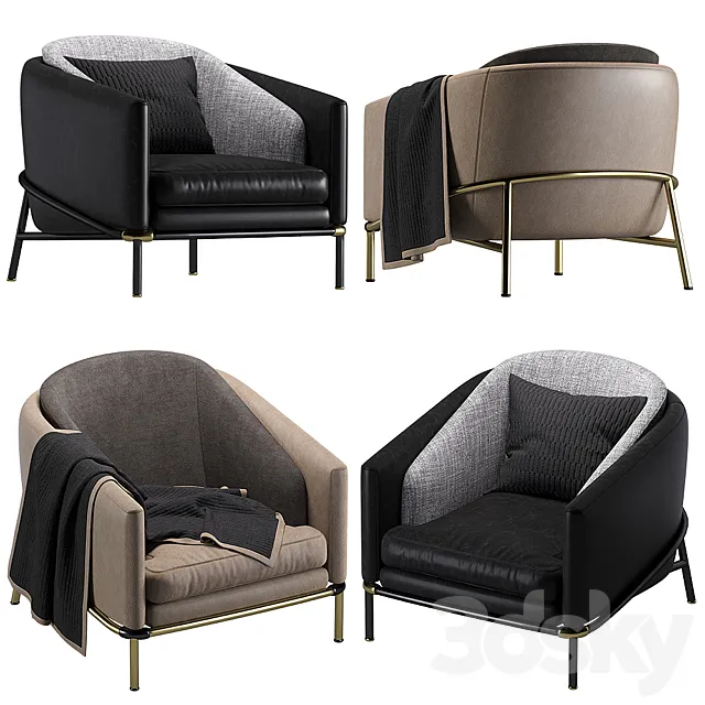 Armchair Minotti Fil noir leather 3DModel Armchair Minotti Fil noir leather 3DModel