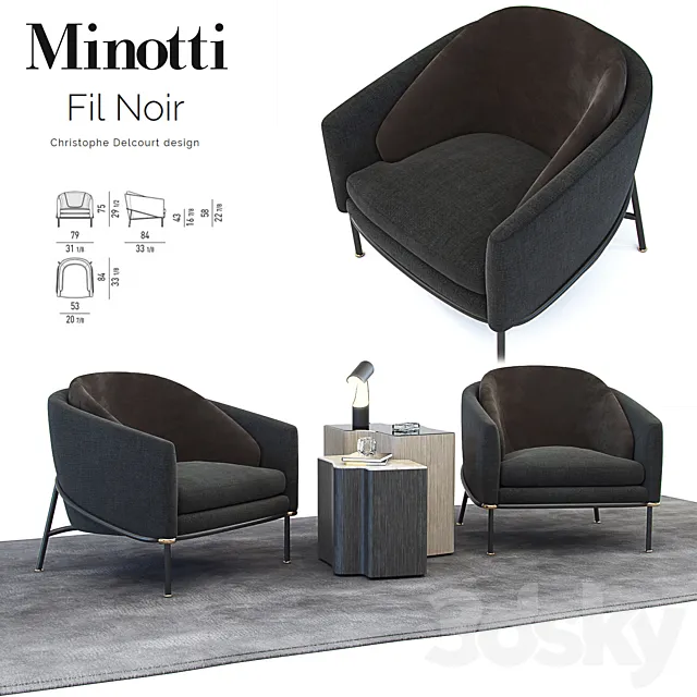 Armchair Phil Noir _ Minotti Fil Noir 3D Model