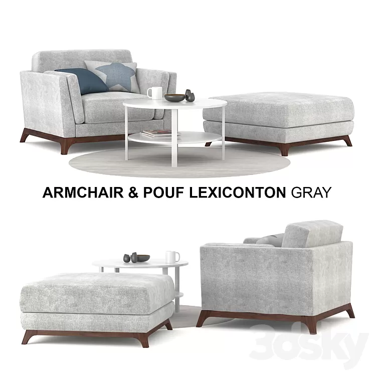 Armchair & Pouf Lexiconton GRAY 3D Model