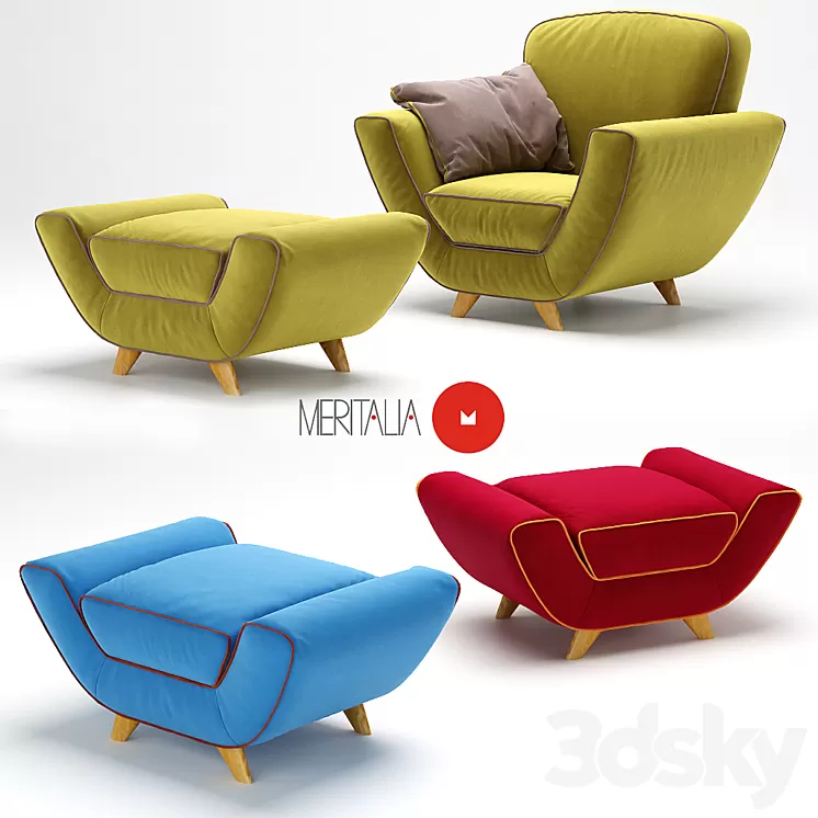 Armchair + pouf Minah from Meritalia 3D Model