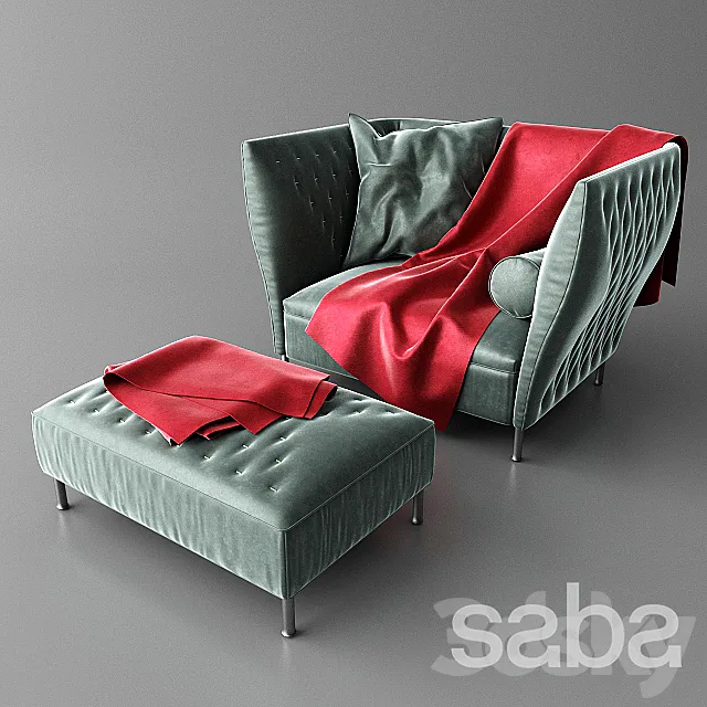 Armchair quilted (Chair) Saba Poltrona with pouf 3D Model