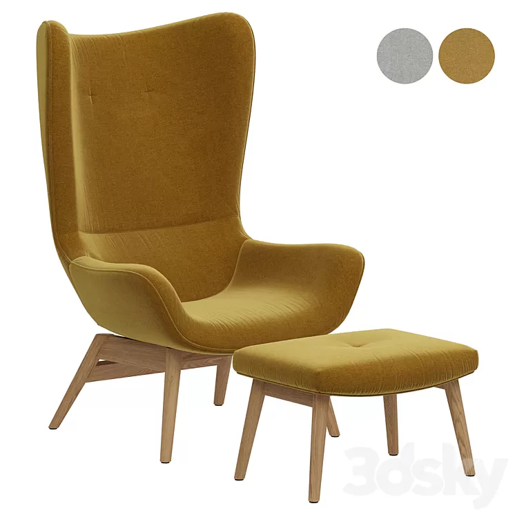 Armchair with curved edges and footrest Crueso La Redoute 3D Model Free Download