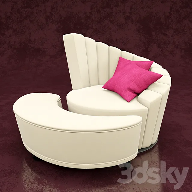 Armchair with pouf 3D Model