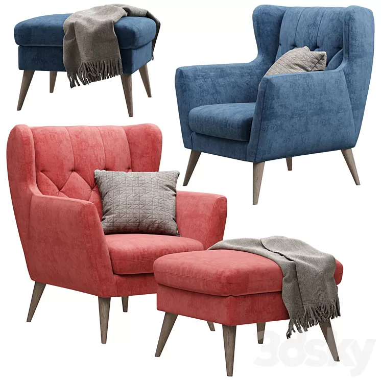 Armchair with pouf – Aria MP 3D Model