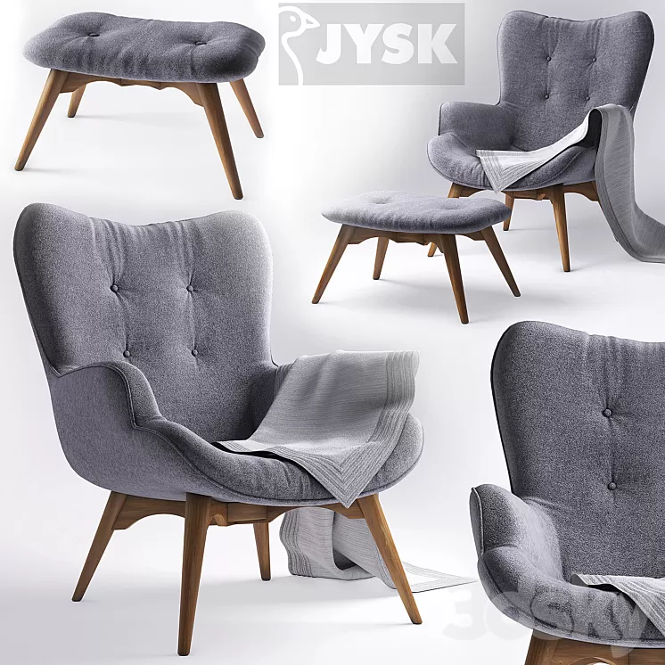 Armchair with pouf – jysk EJERSLEV 3D Model
