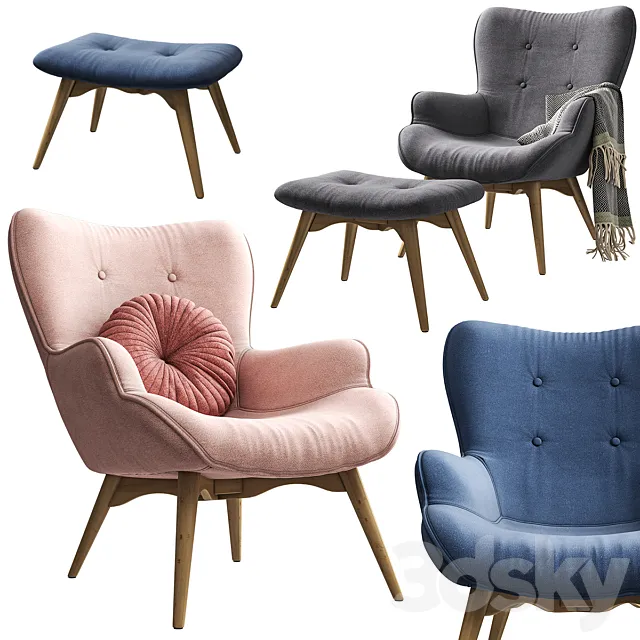 Armchair with pouf Jysk PETERSBORG 3DModel Armchair with pouf Jysk PETERSBORG 3DModel
