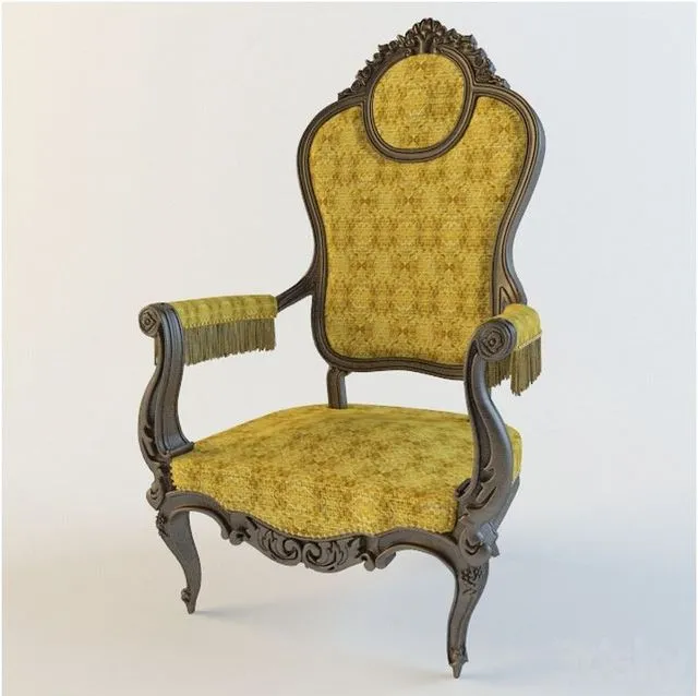 Armchair wood fabric rococo 3D Model