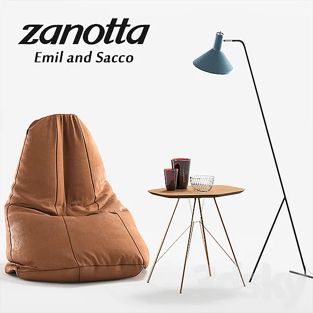 Armchair Zanotta Sacco table Zanotta Emil 3D Model