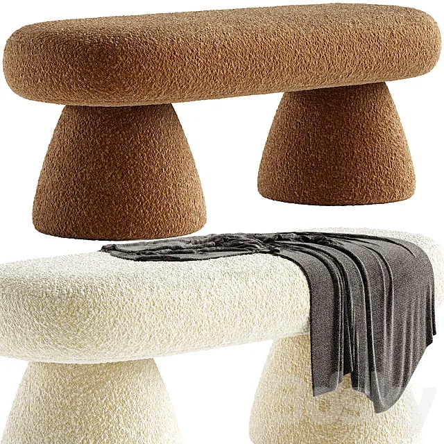 Armless Backless Solid Color Upholstered Modern Bedroom Bench 3D Model Armless Backless Solid Color Upholstered Modern Bedroom Bench 3D Model