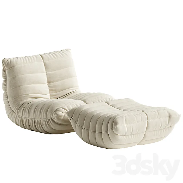 Armless Standard Bean Bag Set 3D Model Armless Standard Bean Bag Set 3D Model