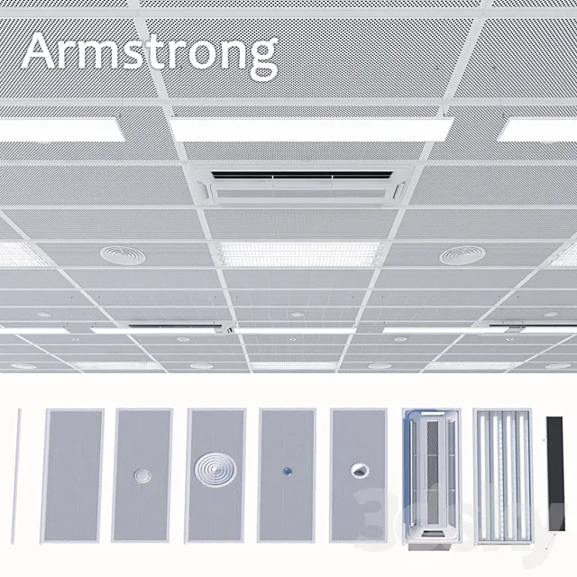 Armstrong ceiling system with a set of elements 2 3DModel Armstrong ceiling system with a set of elements 2 3DModel