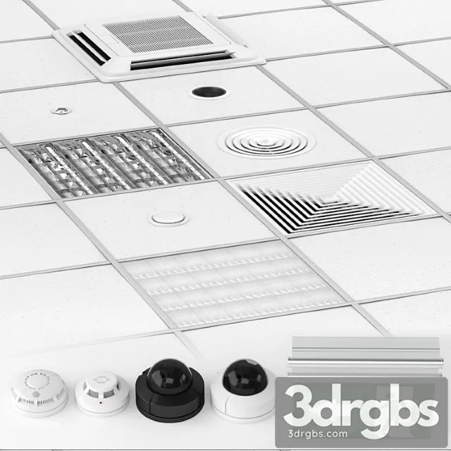 Armstrong ceiling system with a set of elements. 3D Model Download