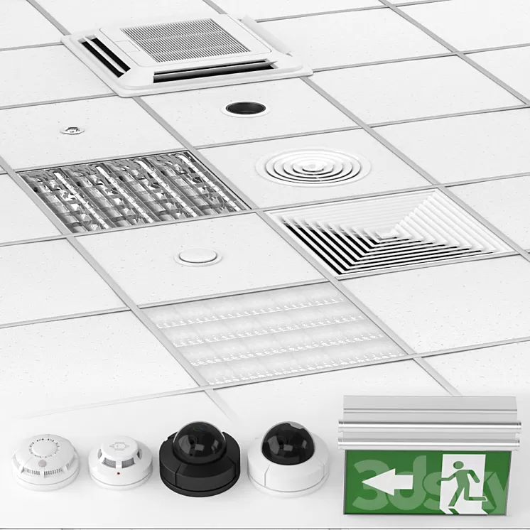 Armstrong ceiling system with a set of elements. 3D Model