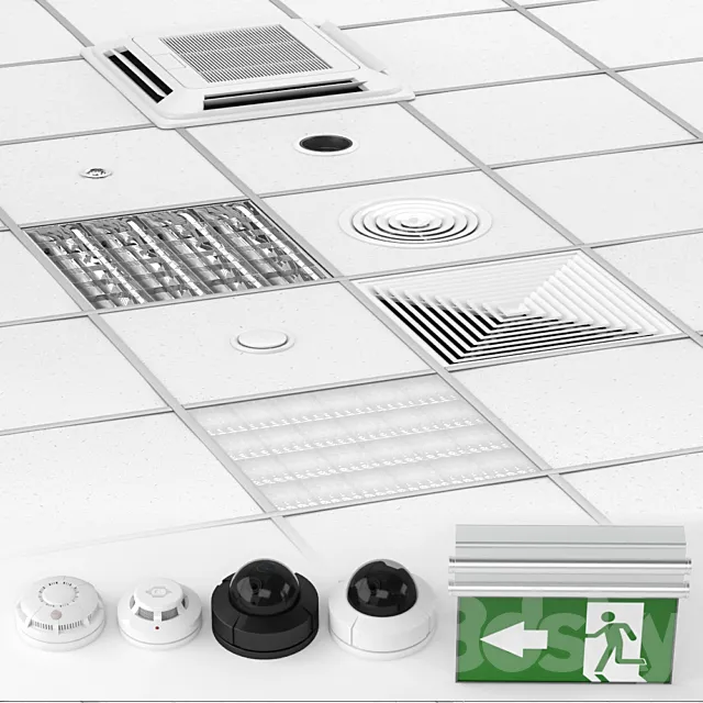 Armstrong ceiling system with a set of elements. 3DModel Armstrong ceiling system with a set of elements. 3DModel