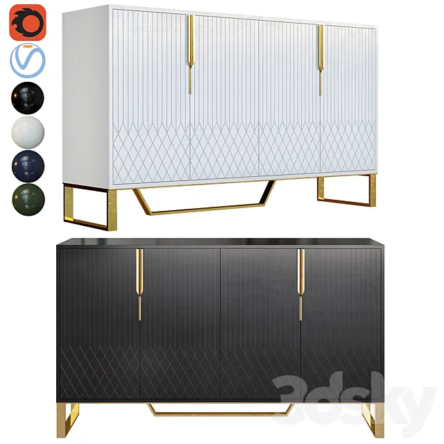 Aro Contemporary 60 Inch Sideboard Buffet 4 3D Model Aro Contemporary 60 Inch Sideboard Buffet 4 3D Model