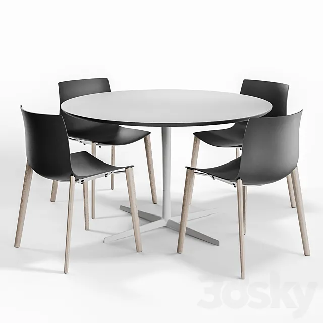 Arper CATIFA 46 WOOD LEGS and EOLO Table 3DModel