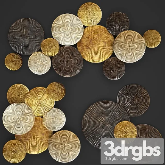 Art. circles wall decor. wall decor painting discs gold decor luxury panels 3D Model Download