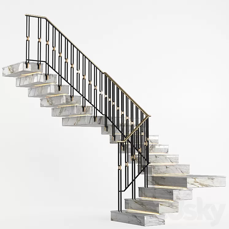 Art Deco marble staircase with lighting 3D Model