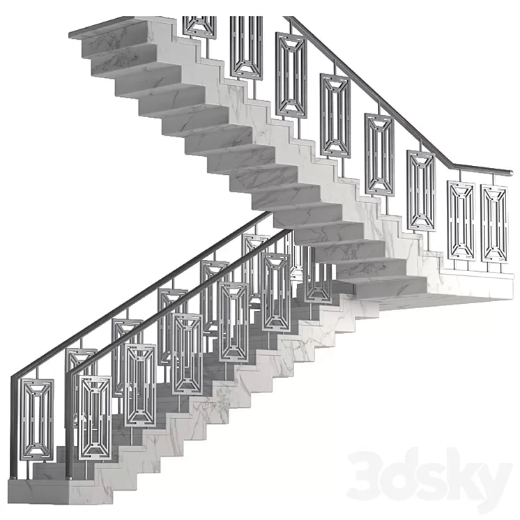 Art Deco marble stairs 3D Model