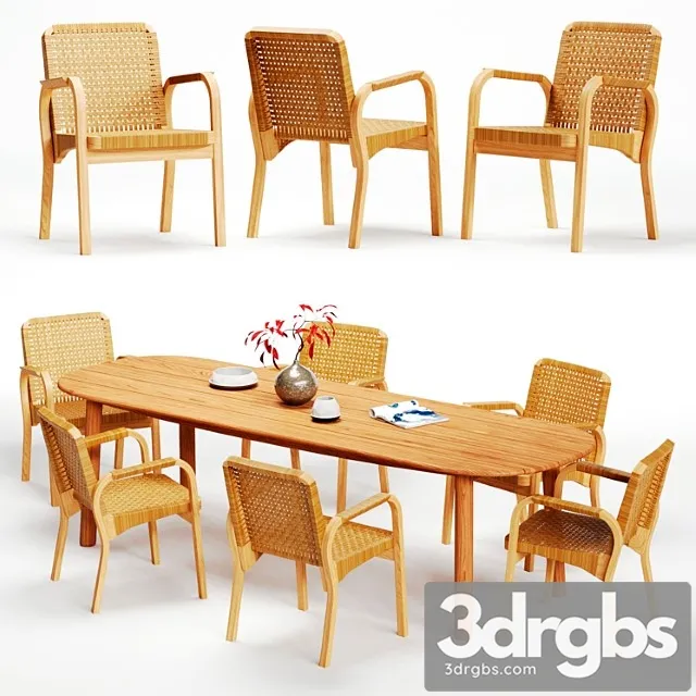 Artek alvar aalto – armchair 45 and dedon mbrace table 2 3D Model Download Artek alvar aalto – armchair 45 and dedon mbrace table 2 3D Model Download