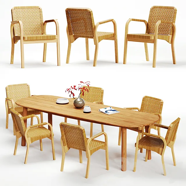 Artek Alvar Aalto – Armchair 45 and Dedon Mbrace Table 3D Model