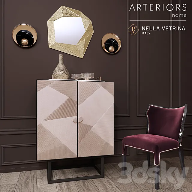 ARTERIORS Home Gatsby Cocktail Cabinet Miami Chair Decor Set 3DModel