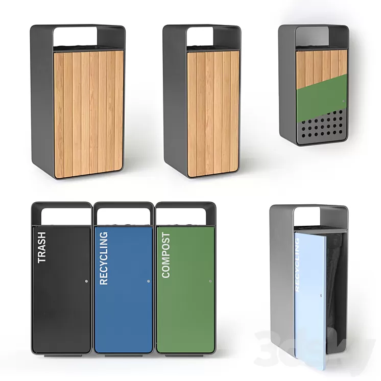 Artform Box Litter Bin Urn Set 3D Model Artform Box Litter Bin Urn Set 3D Model