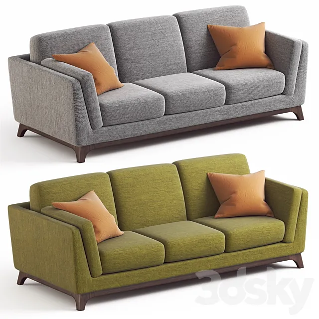 ARTICLE Ceni Sofa. Pyrite Gray and Seagrass Green upholstery variants. 3DModel