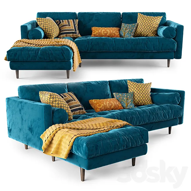 Article Sven Cascadia Blue Left Sectional Sofa 3DModel Article Sven Cascadia Blue Left Sectional Sofa 3DModel