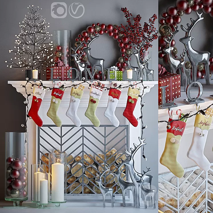 Artificial fireplace with Christmas decoration 4 3D Model Artificial fireplace with Christmas decoration 4 3D Model