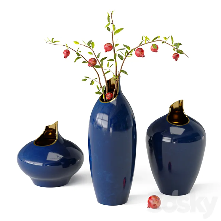 Artipieces Akia vase set with pomegranate branches 3D Model Free Download