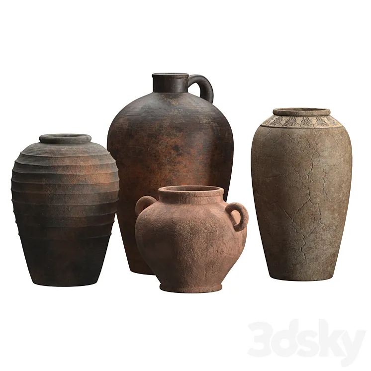 Artisan clay vases set 3D Model Free Download