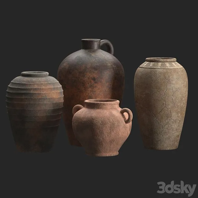 Artisan clay vases set 3D Model