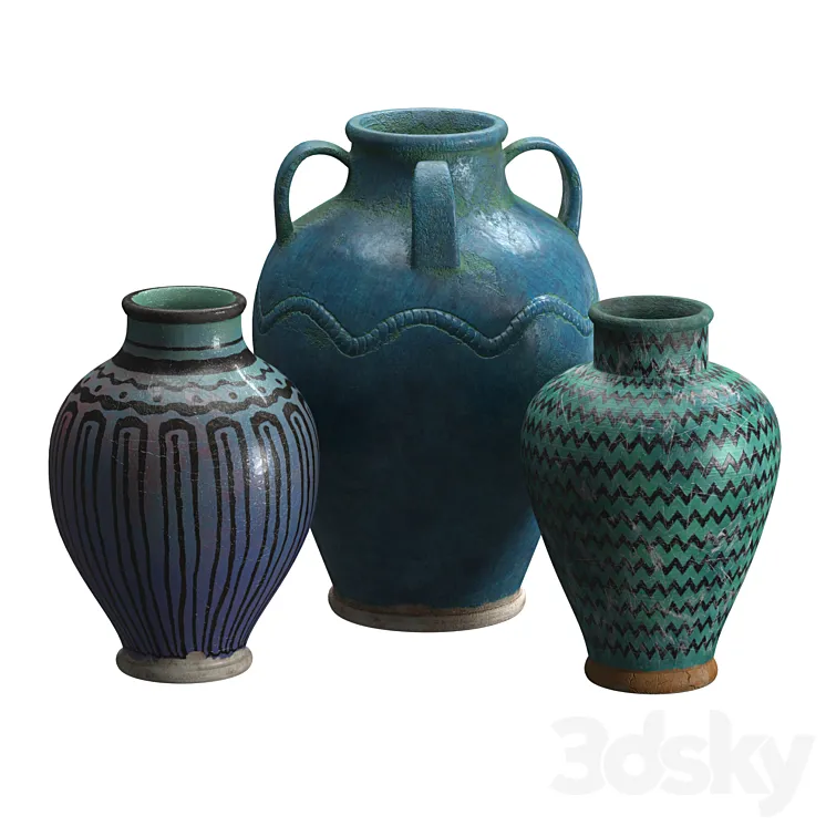 Artisan Glazed Pottery vases 3D Model Free Download