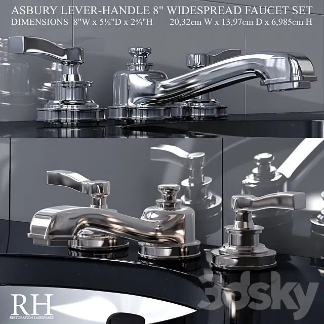 ASBURY LEVER-HANDLE 8in WIDESPREAD FAUCET SET 3DModel