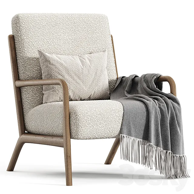 Ash Wood and Linen Armchair by Zarahome 3D Model