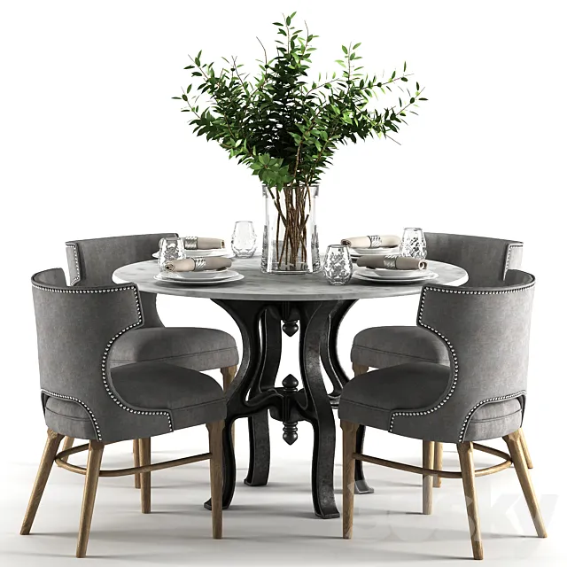 Ashford Task Chair with Hobbs 48’Round Dining Table-marble top 3DModel