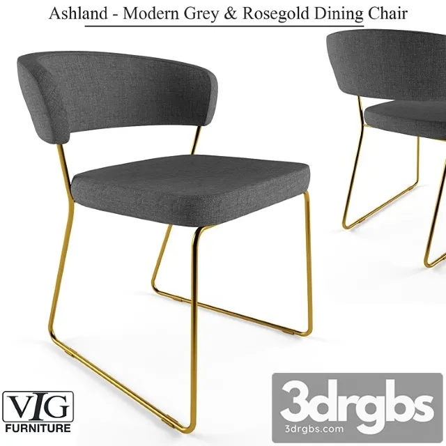 Ashland – modern gray & rosegold dining chair 2 3D Model Download