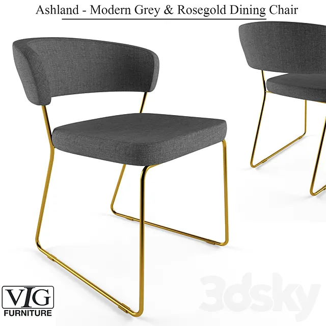 Ashland – Modern Gray & Rosegold Dining Chair 3DModel