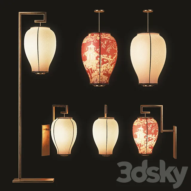 Asian Light Set 3D Model