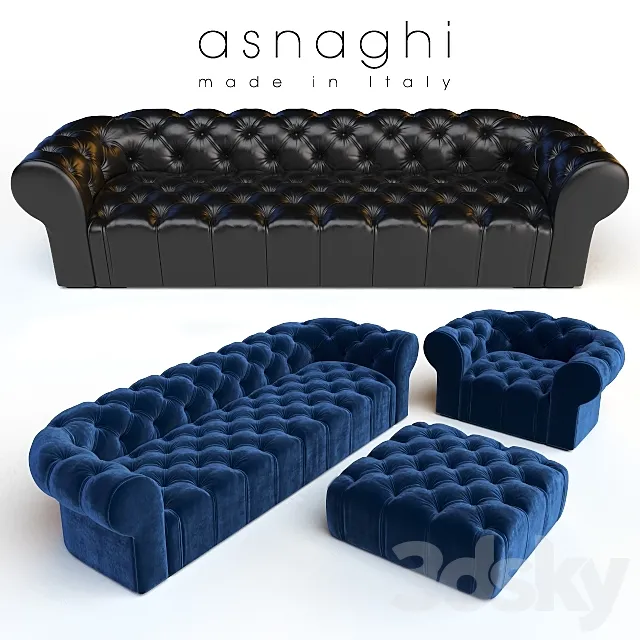 Asnaghi Magnum sofa & armchair & pouf 3DModel Asnaghi Magnum sofa & armchair & pouf 3DModel