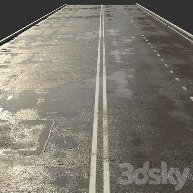 Asphalt with puddles 3D Model Asphalt with puddles 3D Model