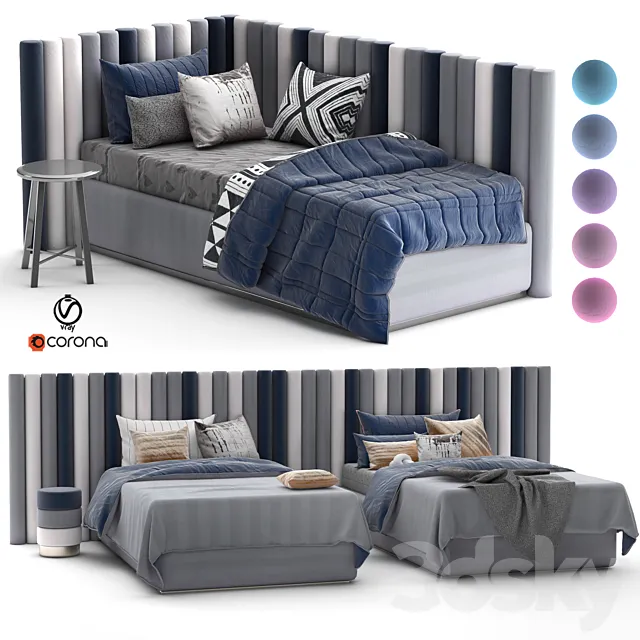 attached and day bed set 40 3D Model attached and day bed set 40 3D Model